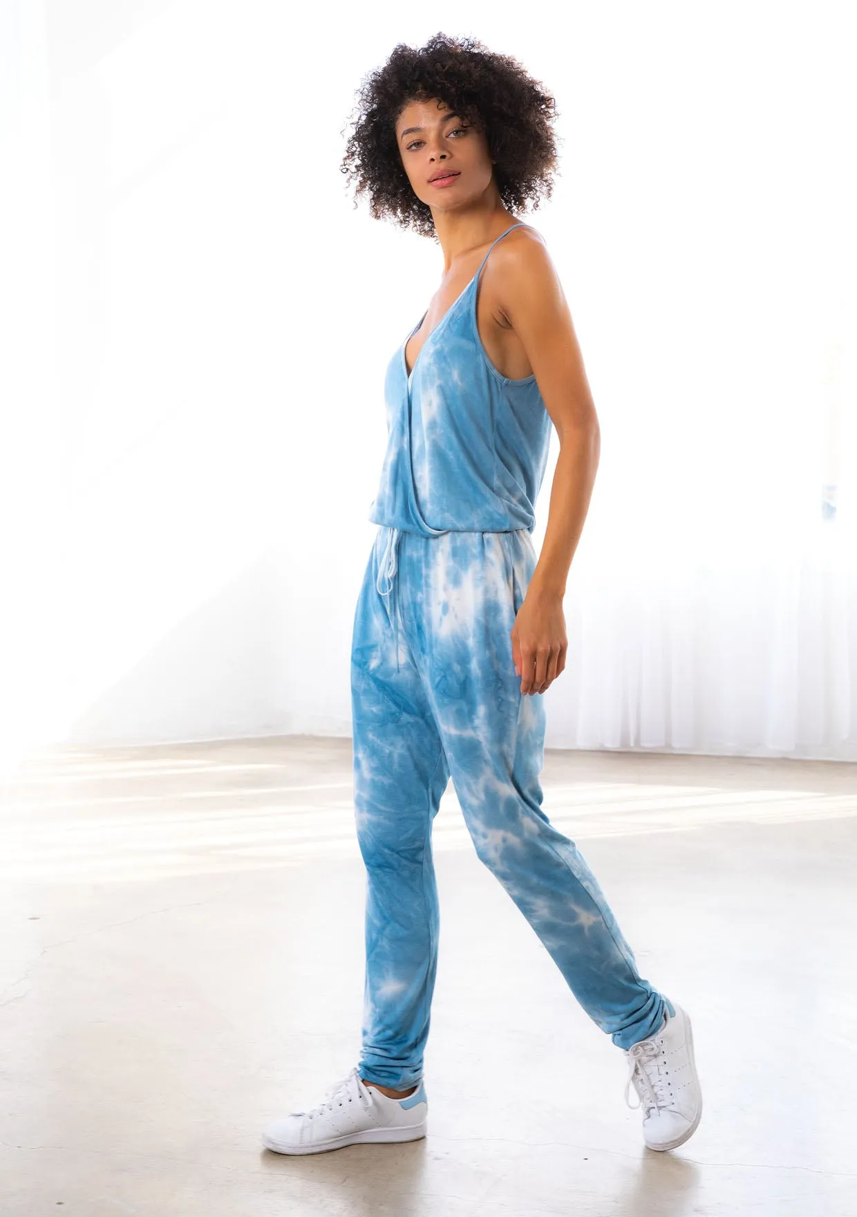 Tie Dye Surplice Knit Jumpsuit