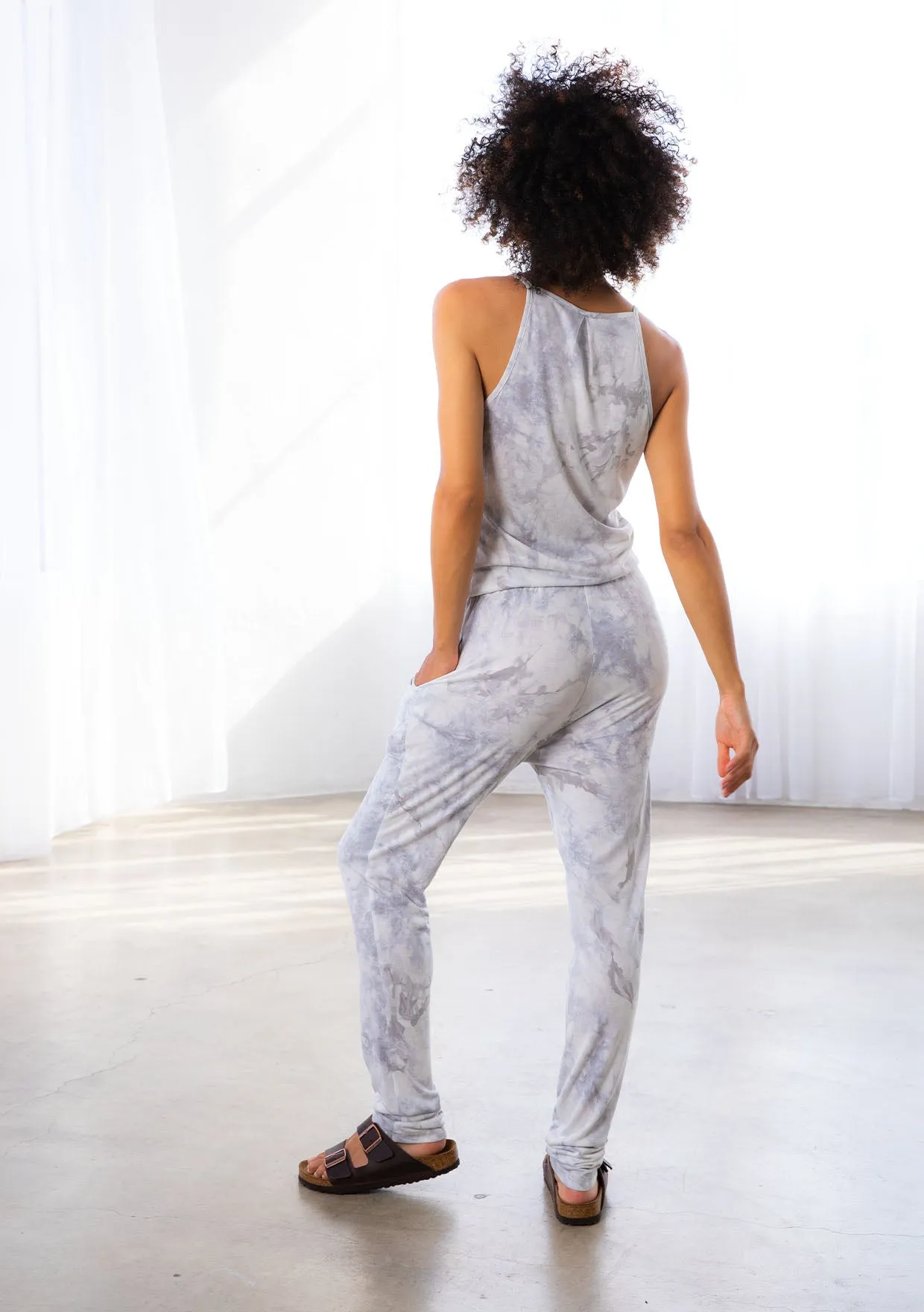Tie Dye Surplice Knit Jumpsuit