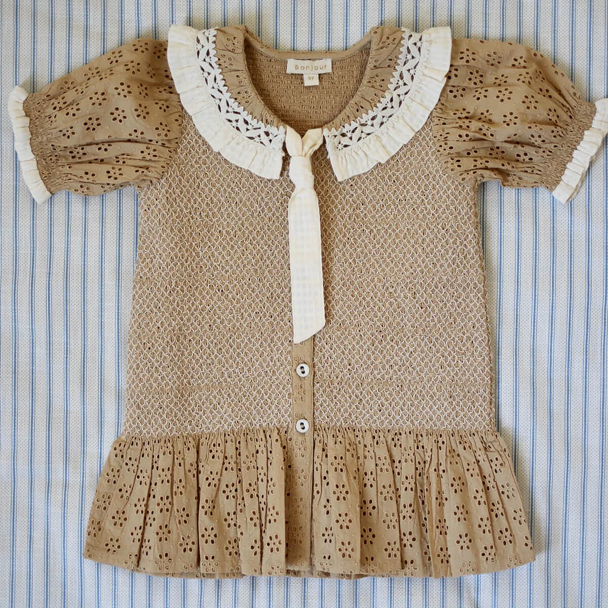 Tie Tunic in Honey Broderie Anglaise by Bonjour - Last One In Stock - 12 Years