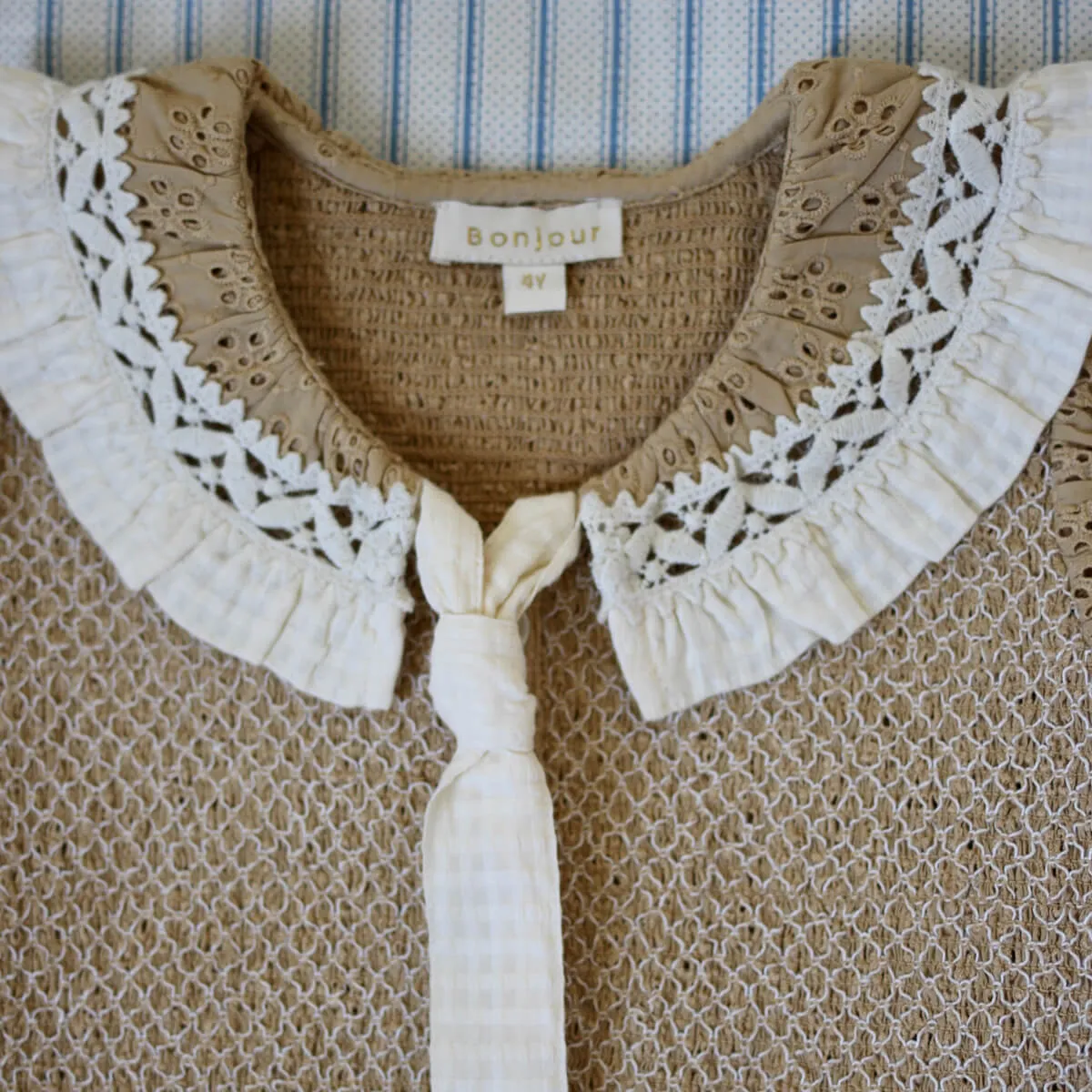 Tie Tunic in Honey Broderie Anglaise by Bonjour - Last One In Stock - 12 Years