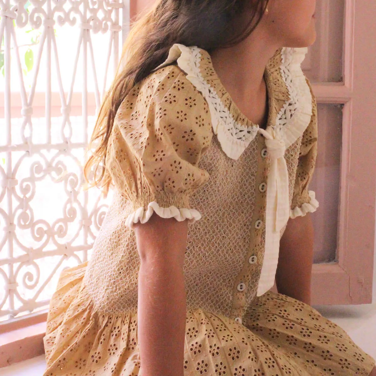 Tie Tunic in Honey Broderie Anglaise by Bonjour - Last One In Stock - 12 Years
