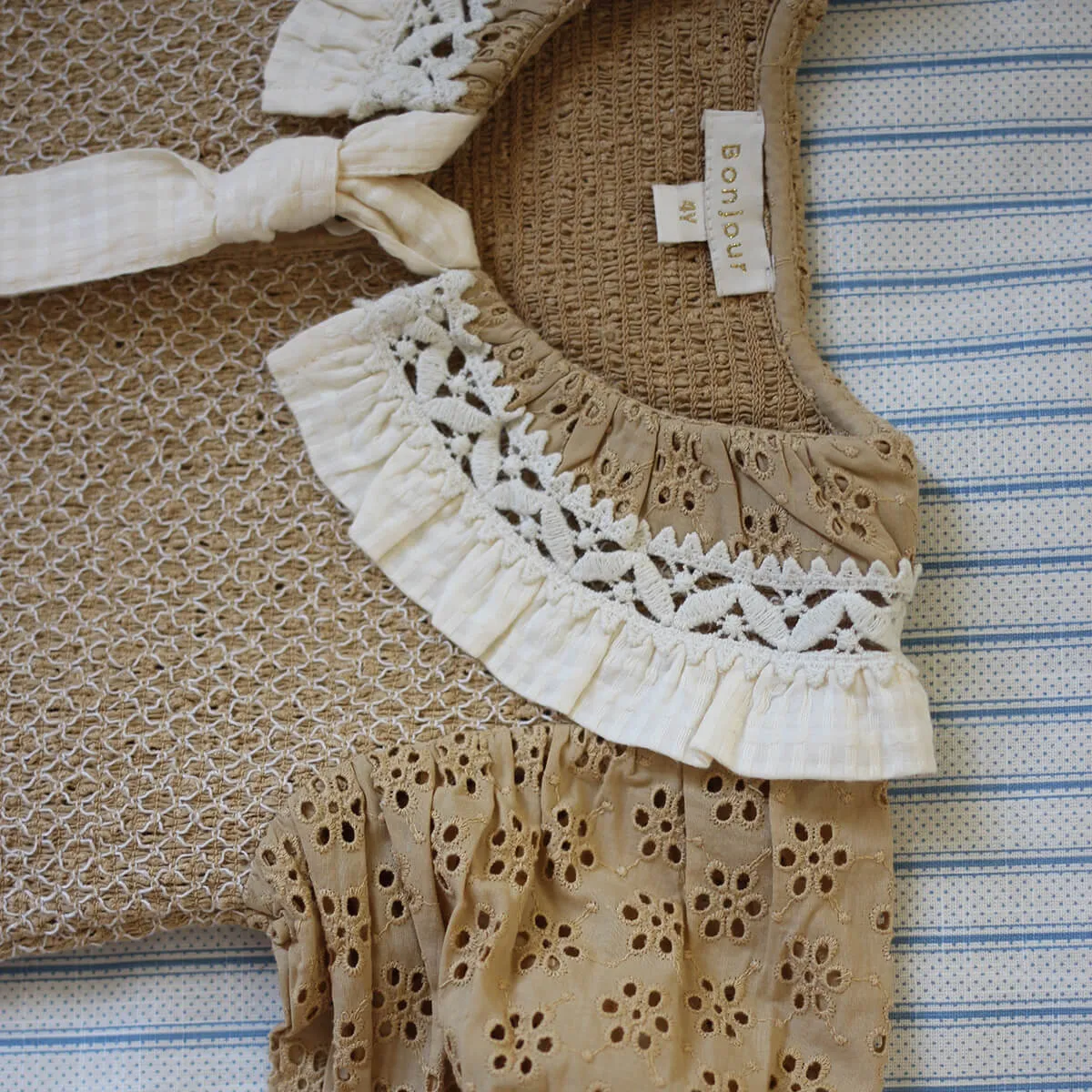 Tie Tunic in Honey Broderie Anglaise by Bonjour - Last One In Stock - 12 Years