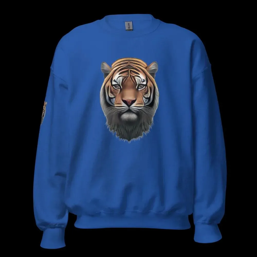 Tiger Head Sweatshirt Print Front, Back, Sidearm | Classic Fit, Unisex Cotton