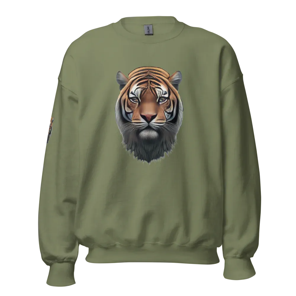 Tiger Head Sweatshirt Print Front, Back, Sidearm | Classic Fit, Unisex Cotton