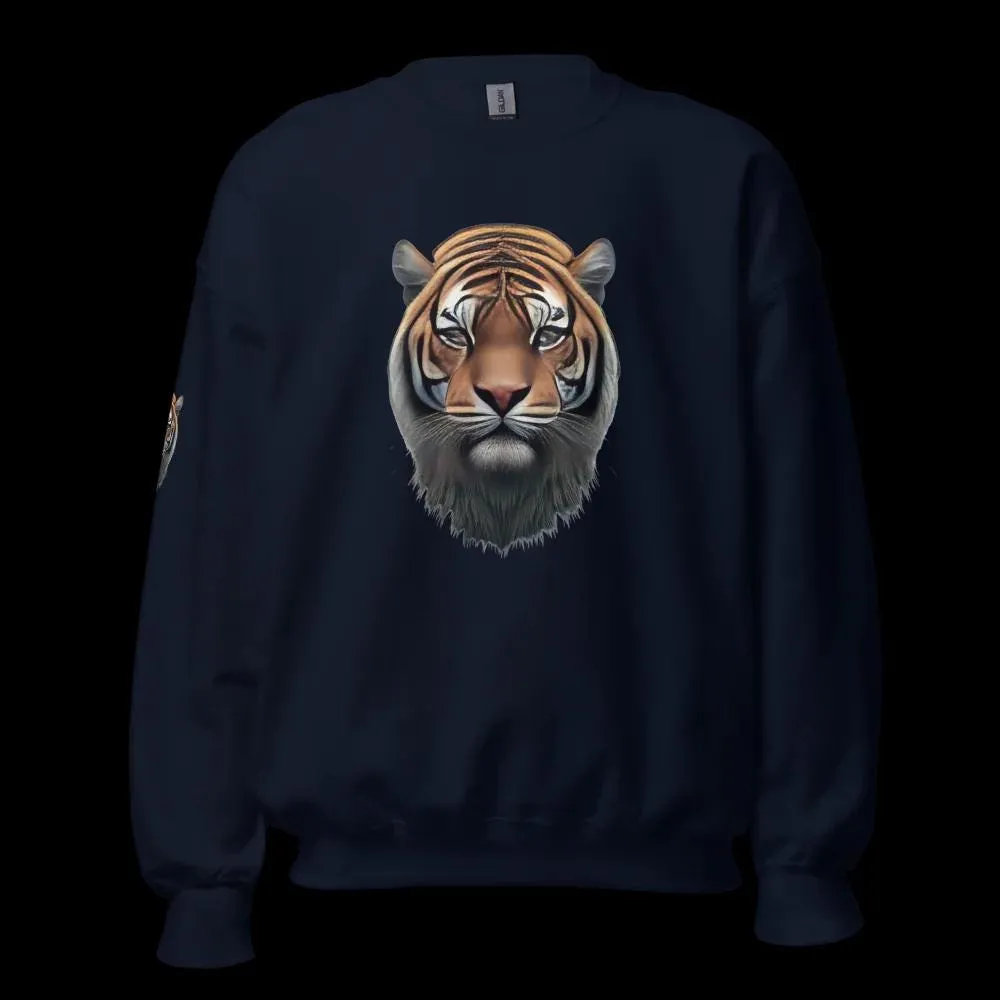 Tiger Head Sweatshirt Print Front, Back, Sidearm | Classic Fit, Unisex Cotton