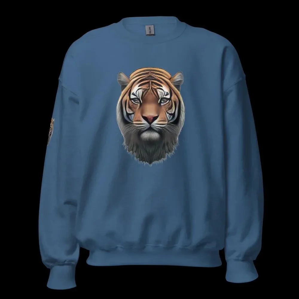 Tiger Head Sweatshirt Print Front, Back, Sidearm | Classic Fit, Unisex Cotton