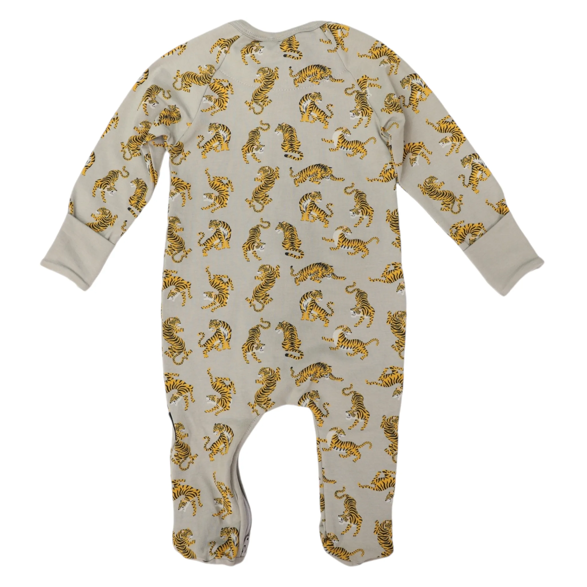 Tiger Print Long Sleeve Zip Romper Green