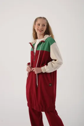 TLD Women Allday Dark Red Lumberjack Plaid Trimmed Sweat Tunic - Mauldin