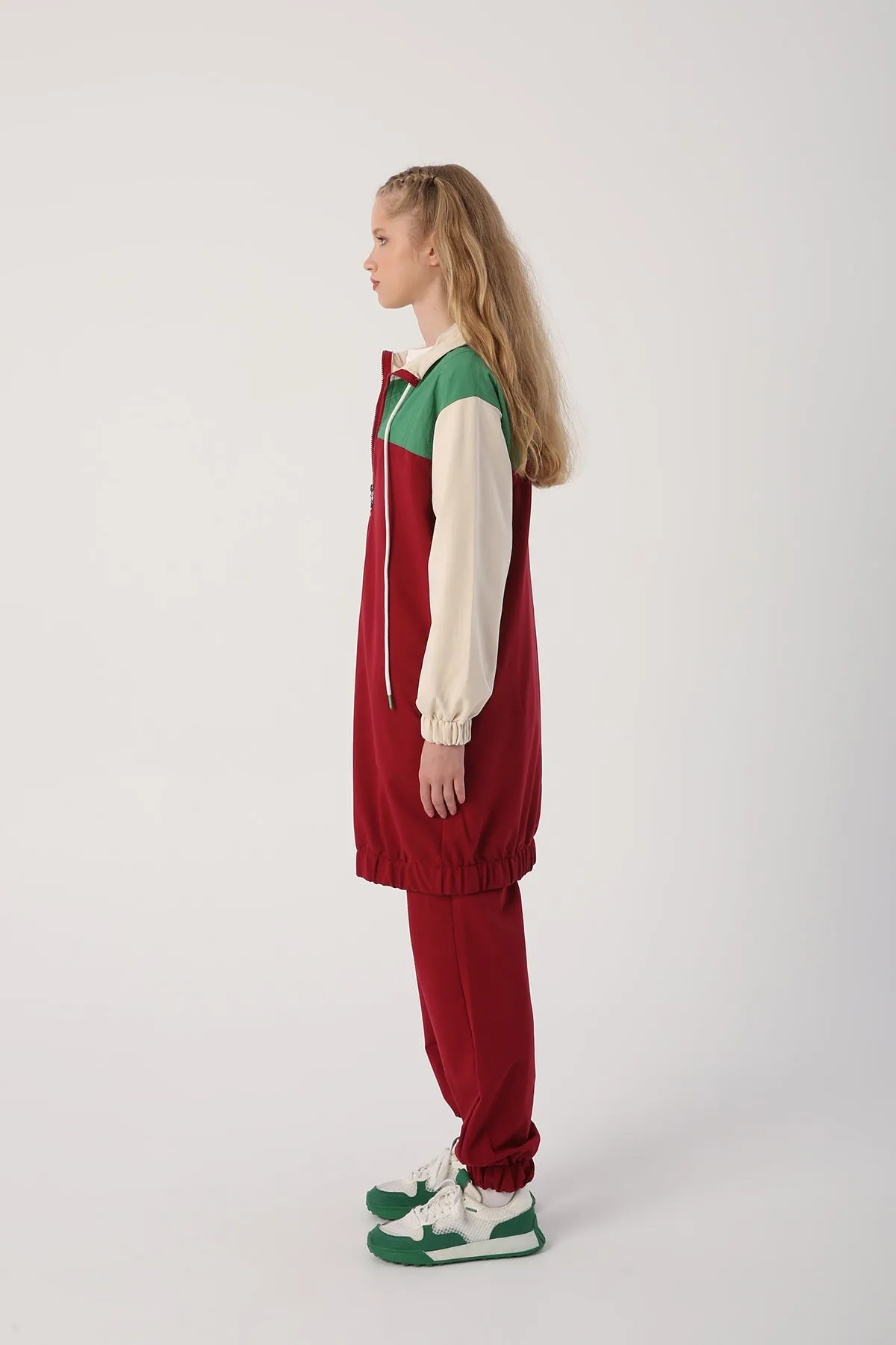 TLD Women Allday Dark Red Lumberjack Plaid Trimmed Sweat Tunic - Mauldin