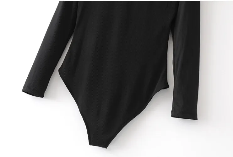 Trendy women clothing zipper thong bodysuit sexy custom winter long sleeve bodysuits for women
