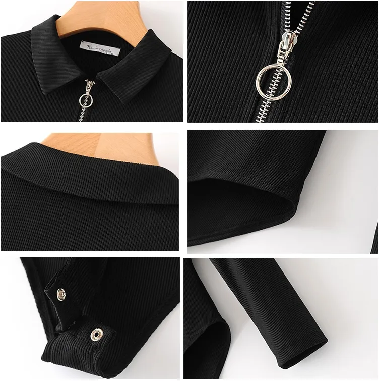 Trendy women clothing zipper thong bodysuit sexy custom winter long sleeve bodysuits for women