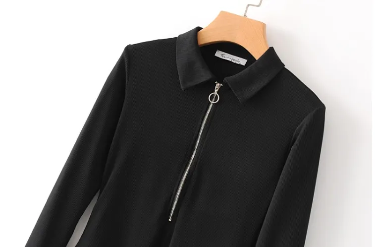 Trendy women clothing zipper thong bodysuit sexy custom winter long sleeve bodysuits for women