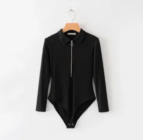 Trendy women clothing zipper thong bodysuit sexy custom winter long sleeve bodysuits for women