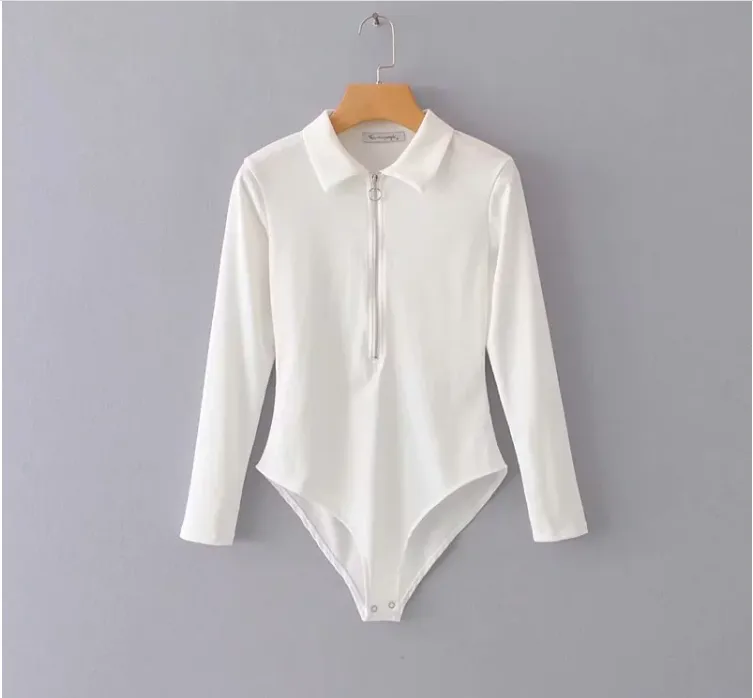 Trendy women clothing zipper thong bodysuit sexy custom winter long sleeve bodysuits for women