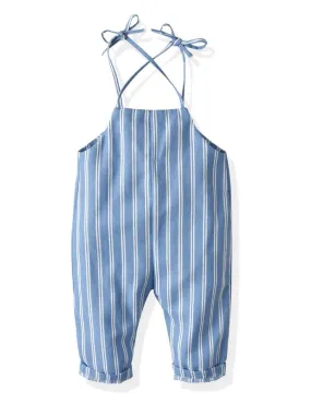 Unisex Stripe Buttoned Overall Baby Toddler Little Kids Suspender Pants
