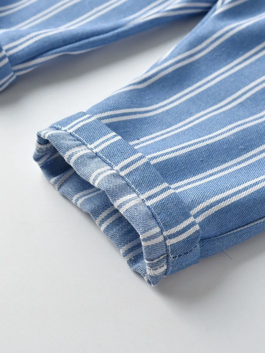 Unisex Stripe Buttoned Overall Baby Toddler Little Kids Suspender Pants