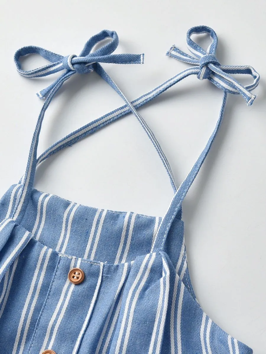 Unisex Stripe Buttoned Overall Baby Toddler Little Kids Suspender Pants