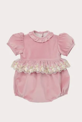 Velvet & Gold Lace Romper - Antique Rose (6M, 18M, 2Y, 3Y)