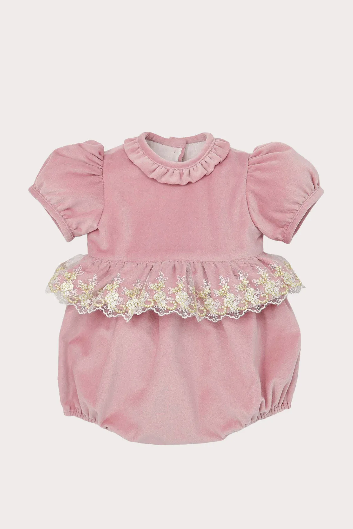 Velvet & Gold Lace Romper - Antique Rose (6M, 18M, 2Y, 3Y)