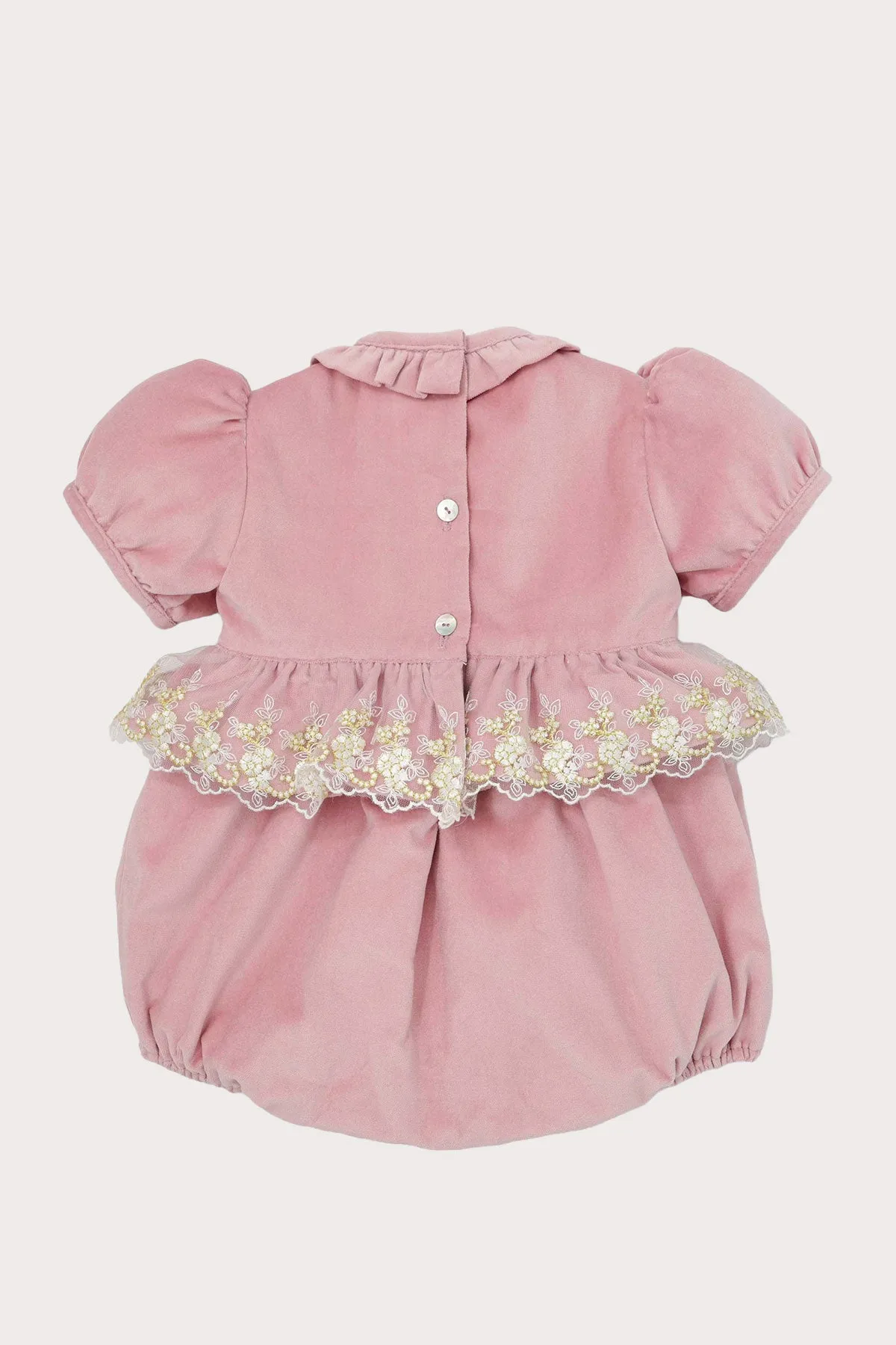 Velvet & Gold Lace Romper - Antique Rose (6M, 18M, 2Y, 3Y)