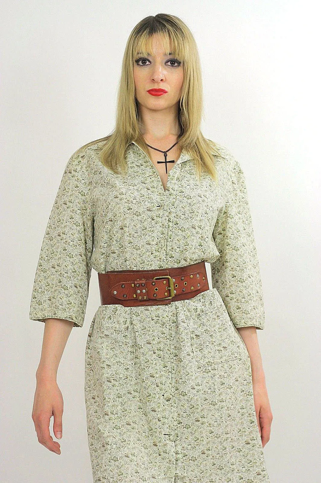 Vintage 70s 1970s boho hippie floral mini shirt dress