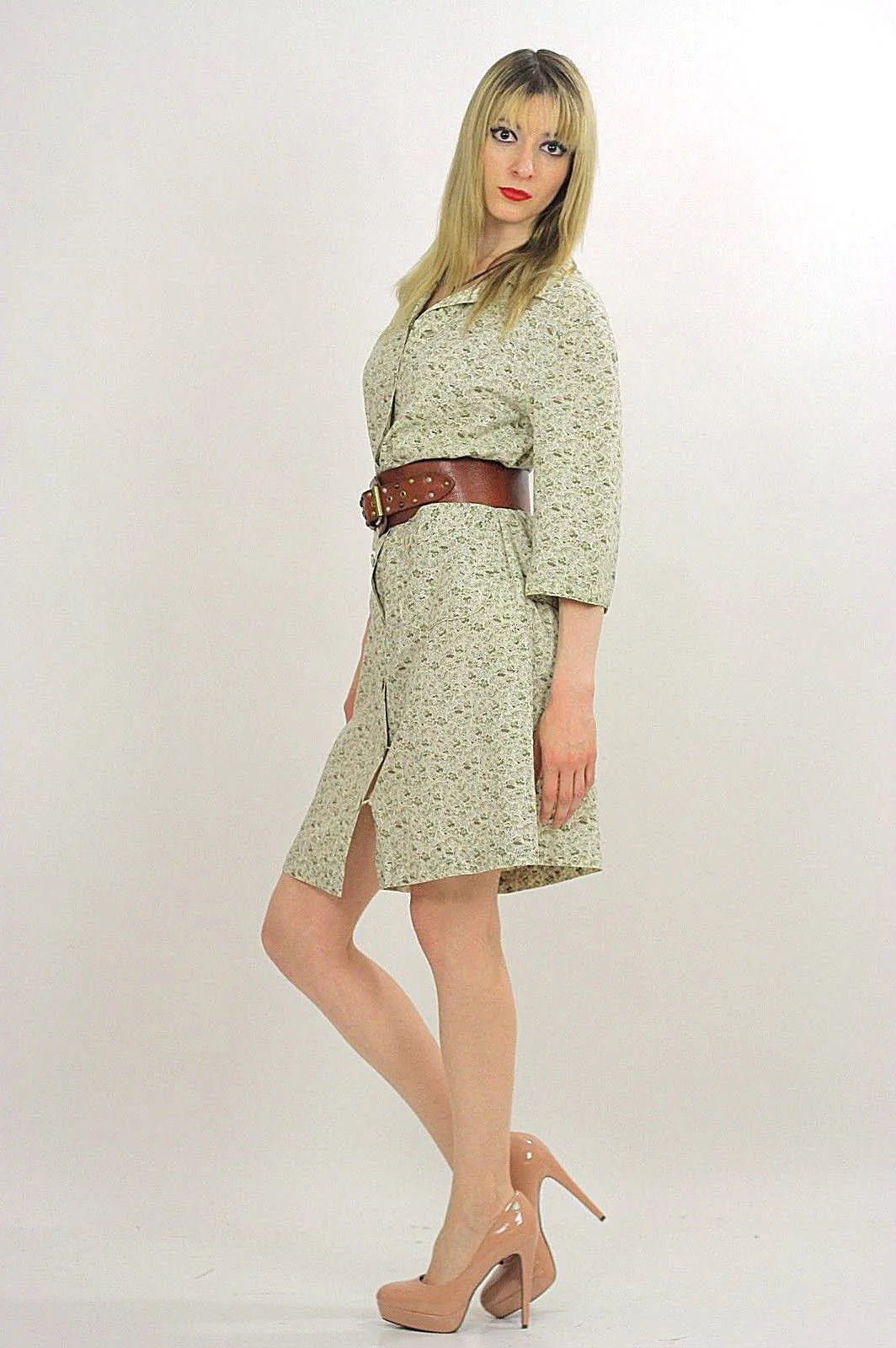 Vintage 70s 1970s boho hippie floral mini shirt dress