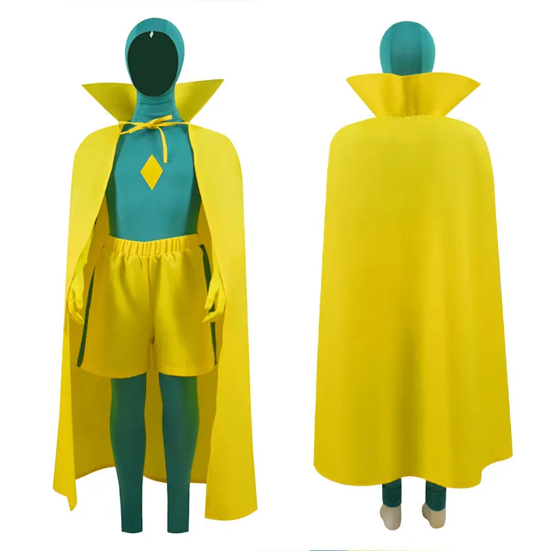 Vision Costume Kids WandaVision Cosplay Green Jumpsuit Yellow Cloak For Boy