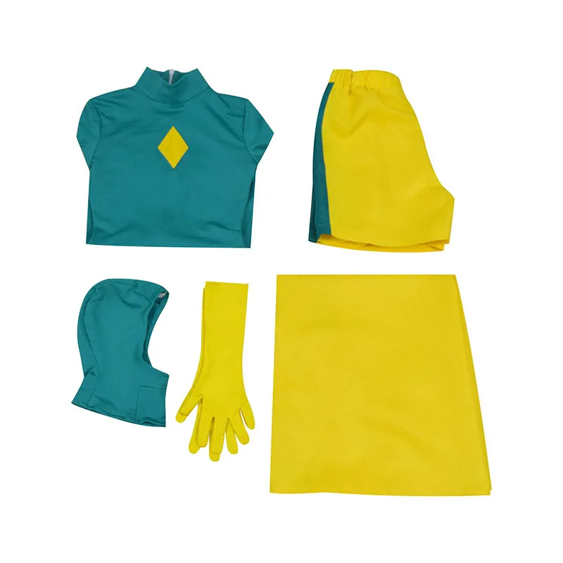 Vision Costume Kids WandaVision Cosplay Green Jumpsuit Yellow Cloak For Boy