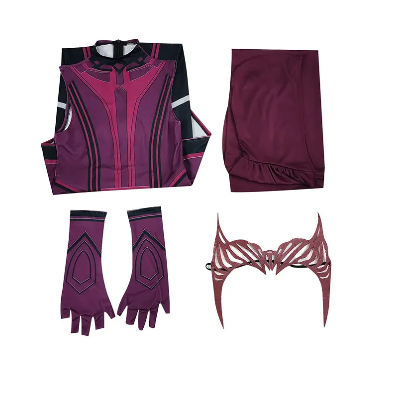WandaVision Scarlet Witch Wanda Maximoff Kids Cosplay Costume Children Halloween Party Suit