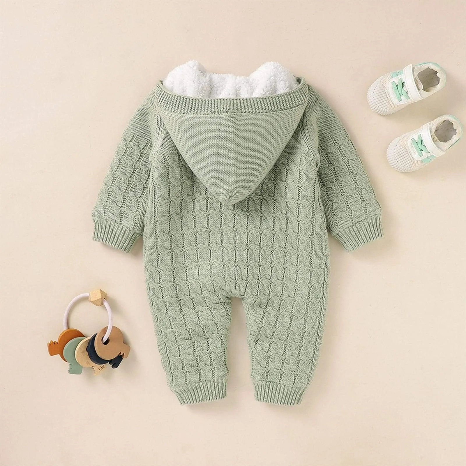 Warm Hooded Knitted Baby Romper