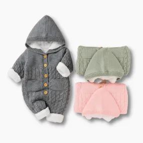 Warm Hooded Knitted Baby Romper