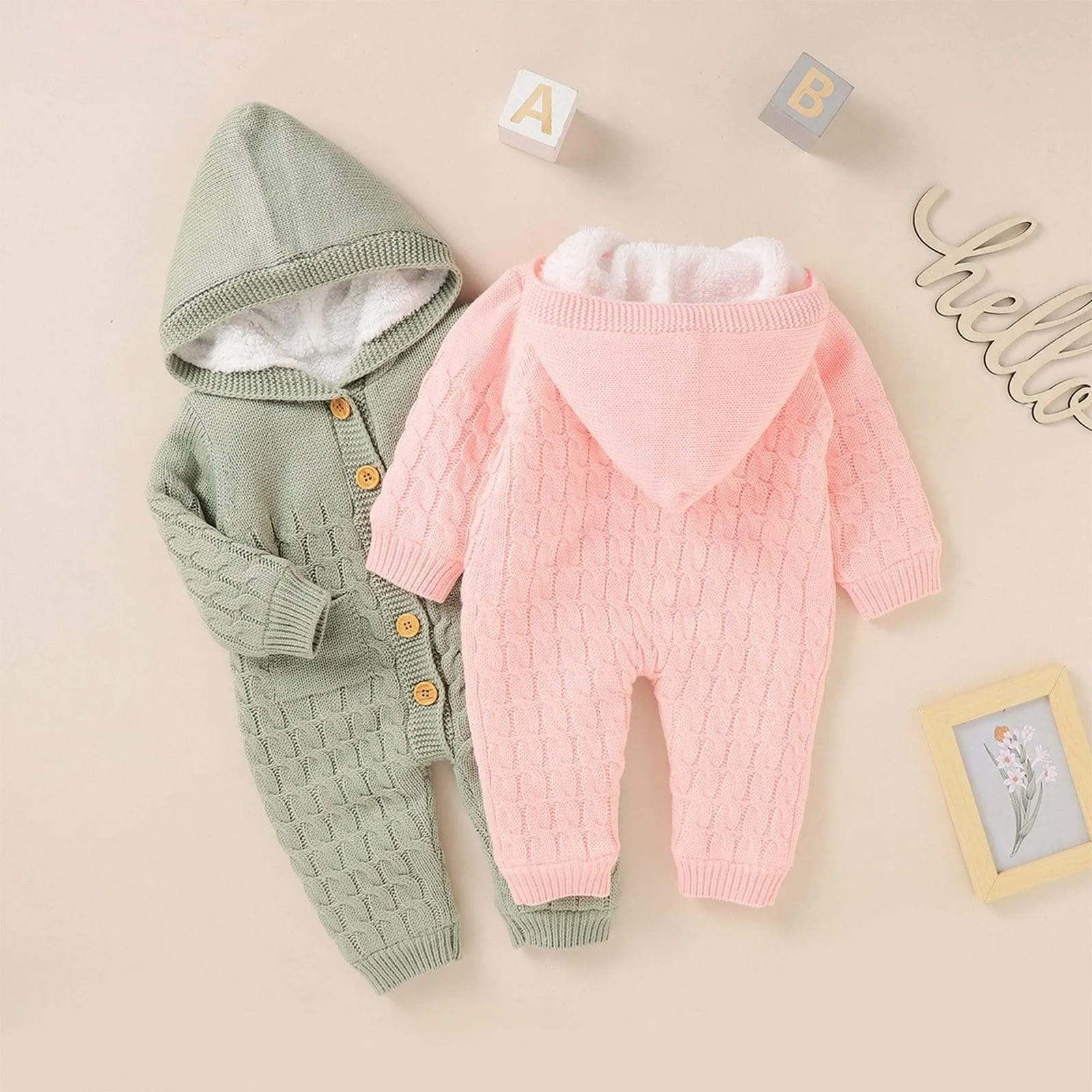 Warm Hooded Knitted Baby Romper