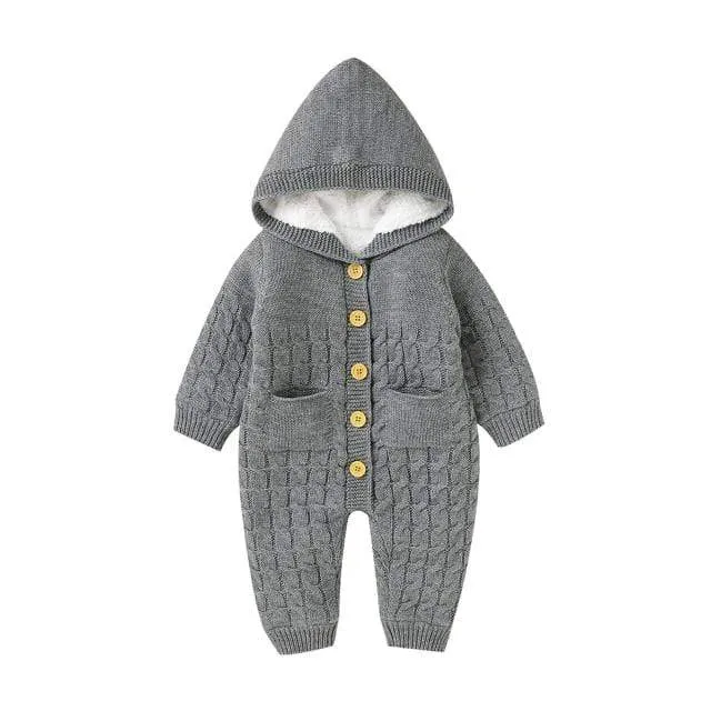 Warm Hooded Knitted Baby Romper