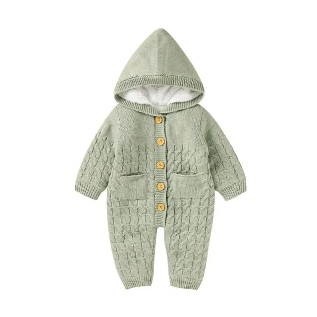 Warm Hooded Knitted Baby Romper