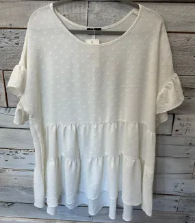 White | Dot Ruffle Sleeve Multi Tier Tunic Top