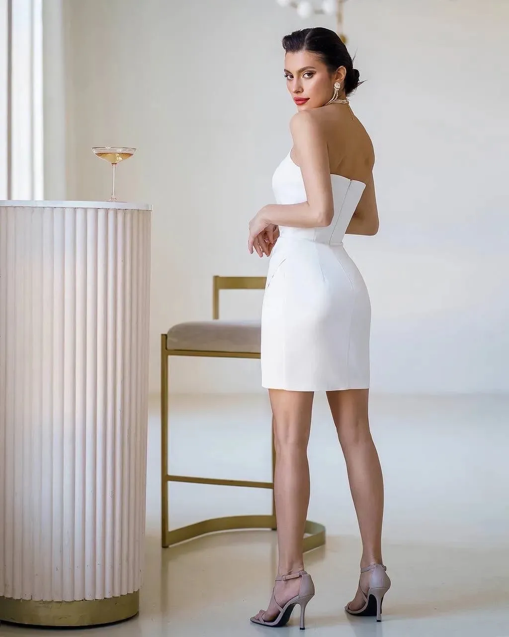 White mini dress "Luxe satin strapless"