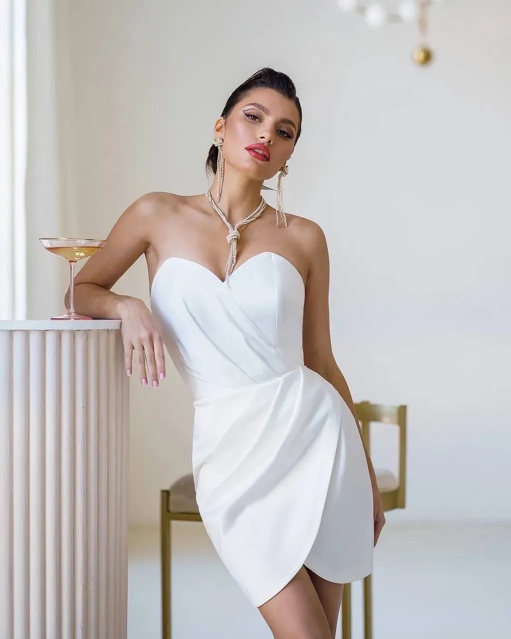 White mini dress "Luxe satin strapless"