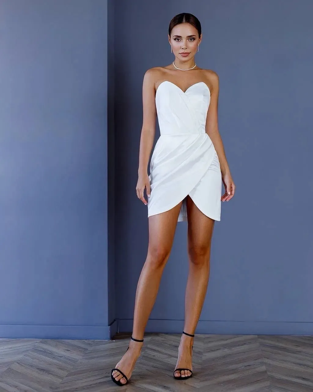 White mini dress "Luxe satin strapless"