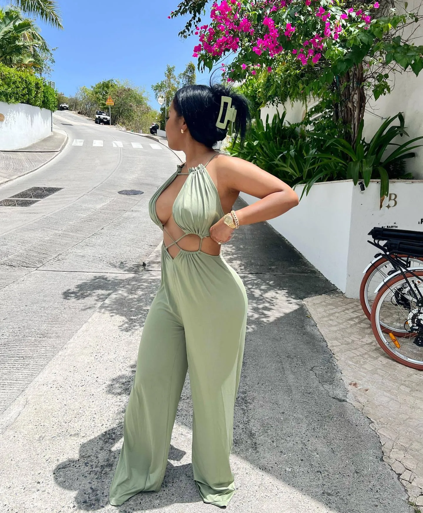 Wide Leg  Cut Out Body JumpSuit