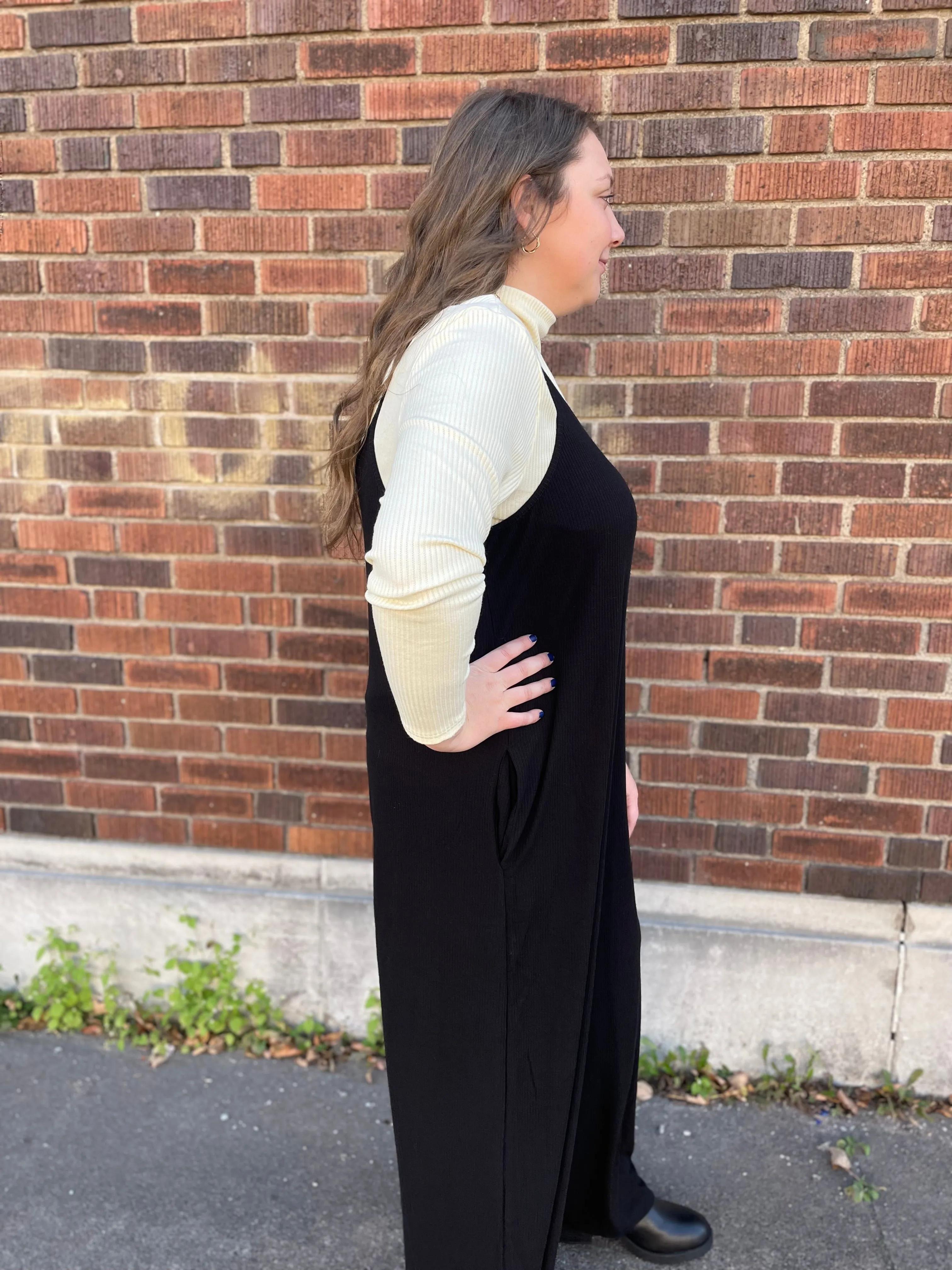 Wide Leg Rib Knit Jumpsuit