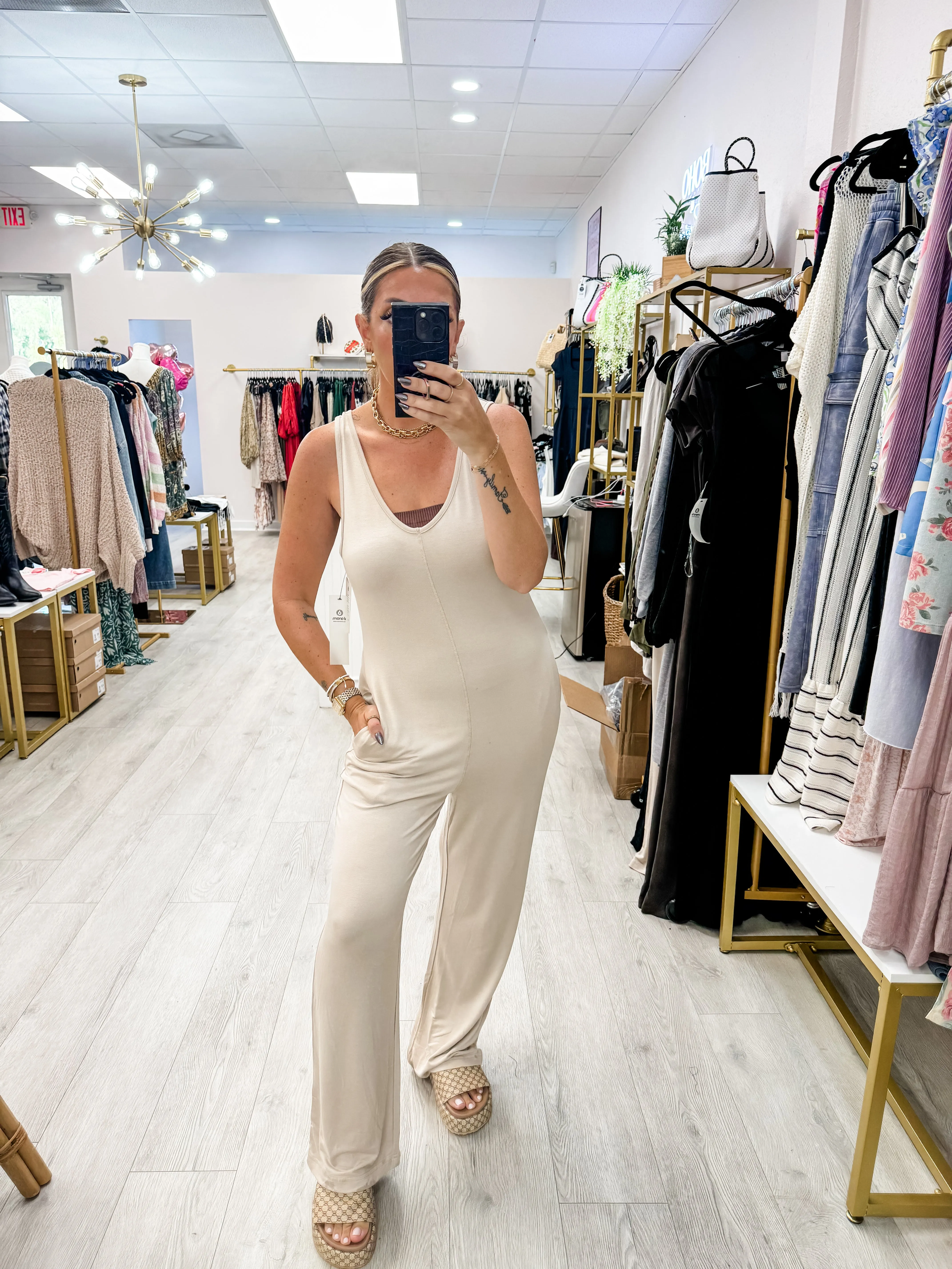Wide Leg Terry Jumpsuit