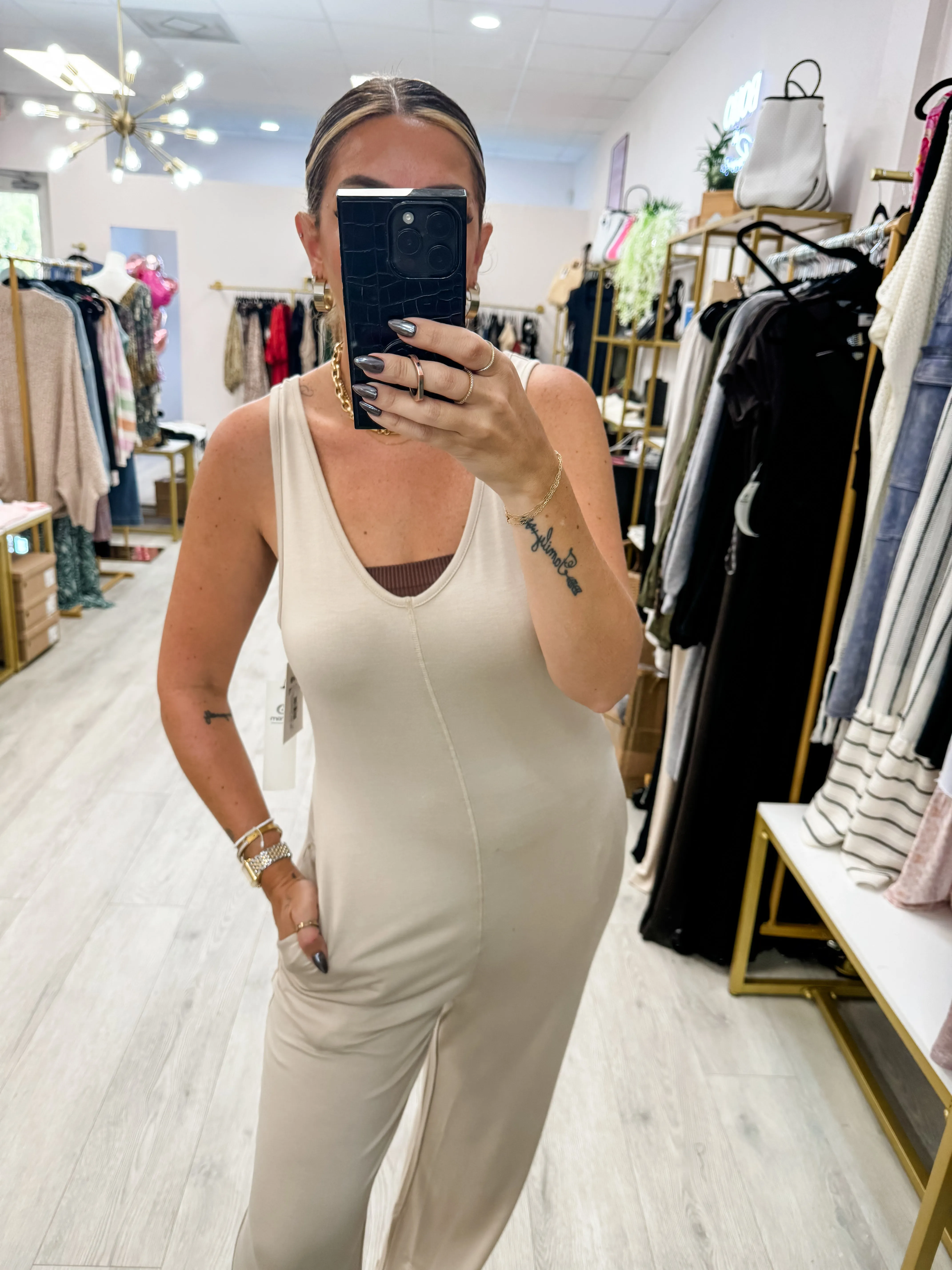 Wide Leg Terry Jumpsuit