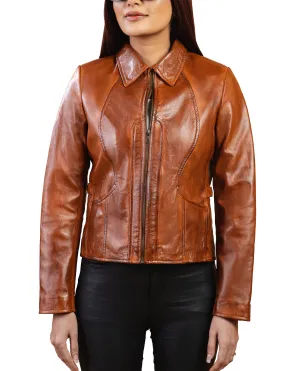 Woman Real Leather Tan Brown Lambskin Leather Jacket