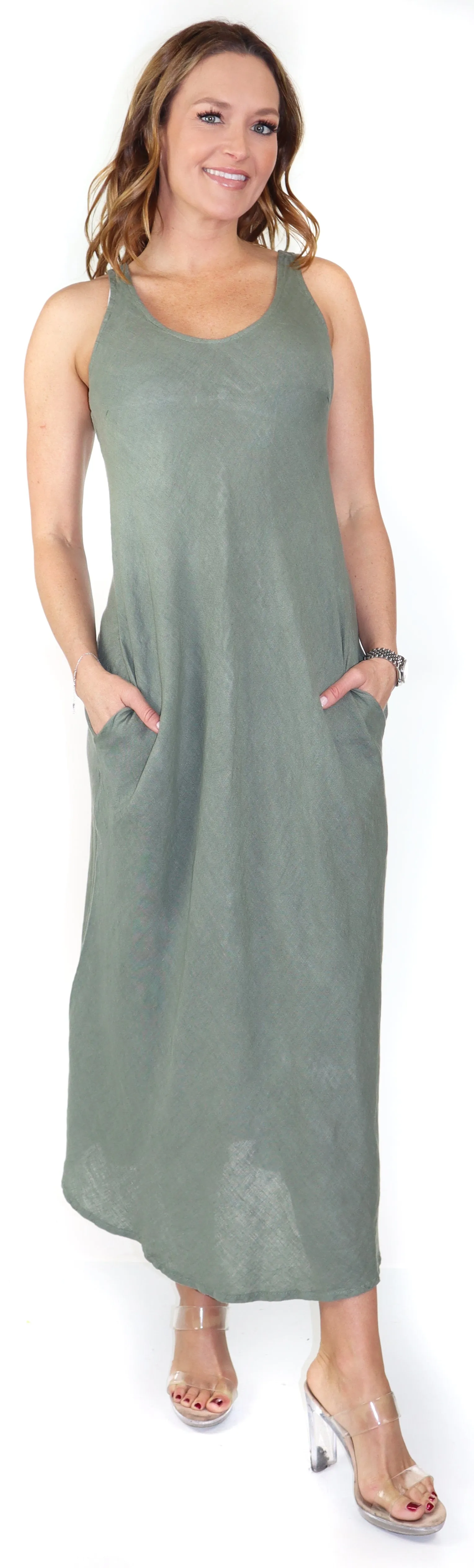 Women's Biased Long Maxi Dress, Perfect Fit Every Time, Made in Italy, 100% linen