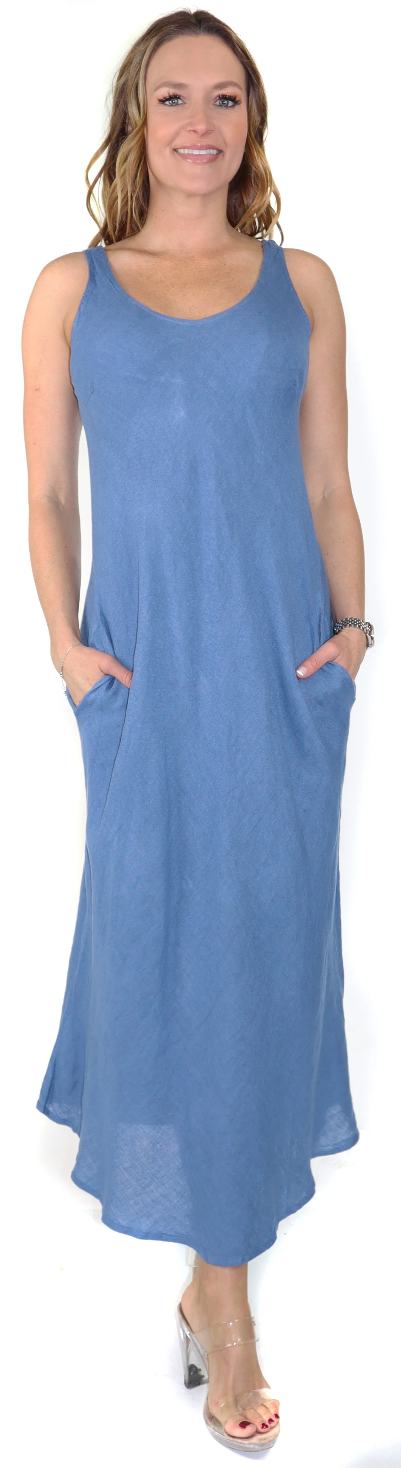 Women's Biased Long Maxi Dress, Perfect Fit Every Time, Made in Italy, 100% linen