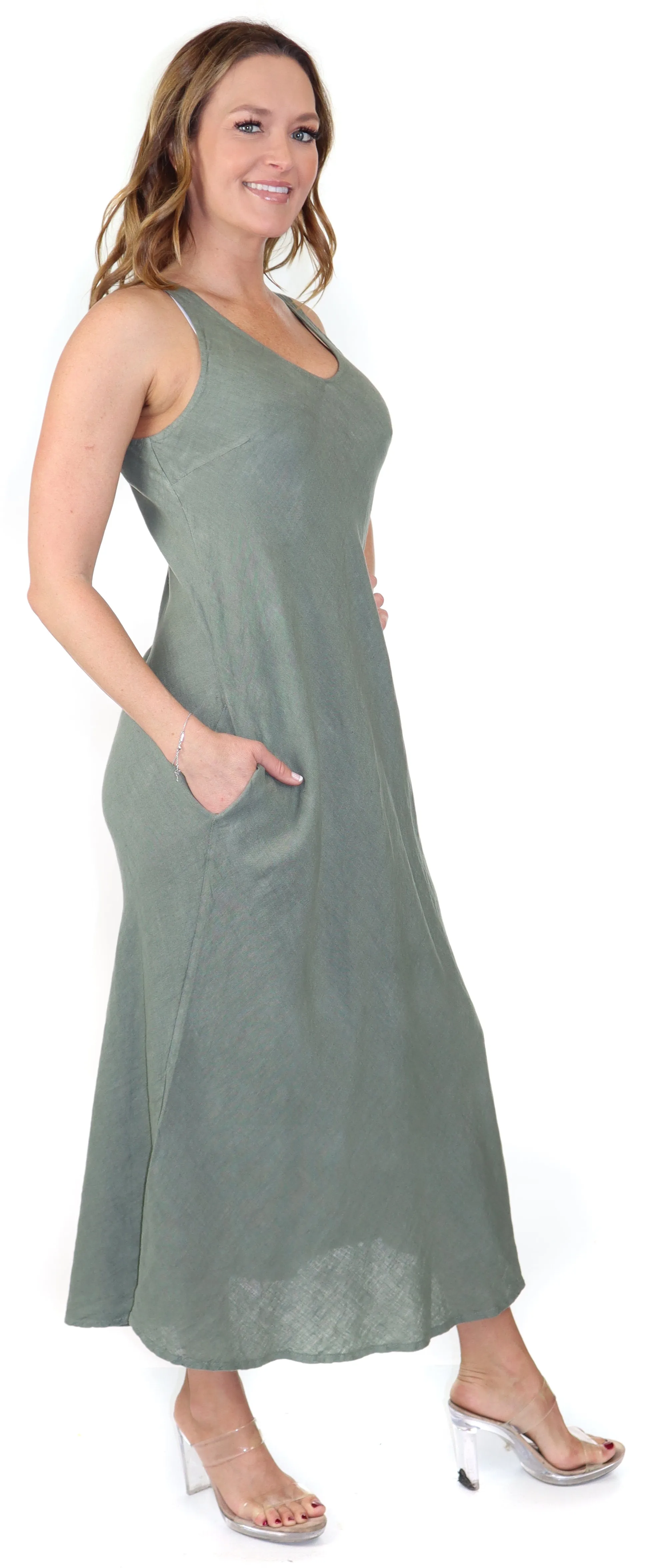 Women's Biased Long Maxi Dress, Perfect Fit Every Time, Made in Italy, 100% linen