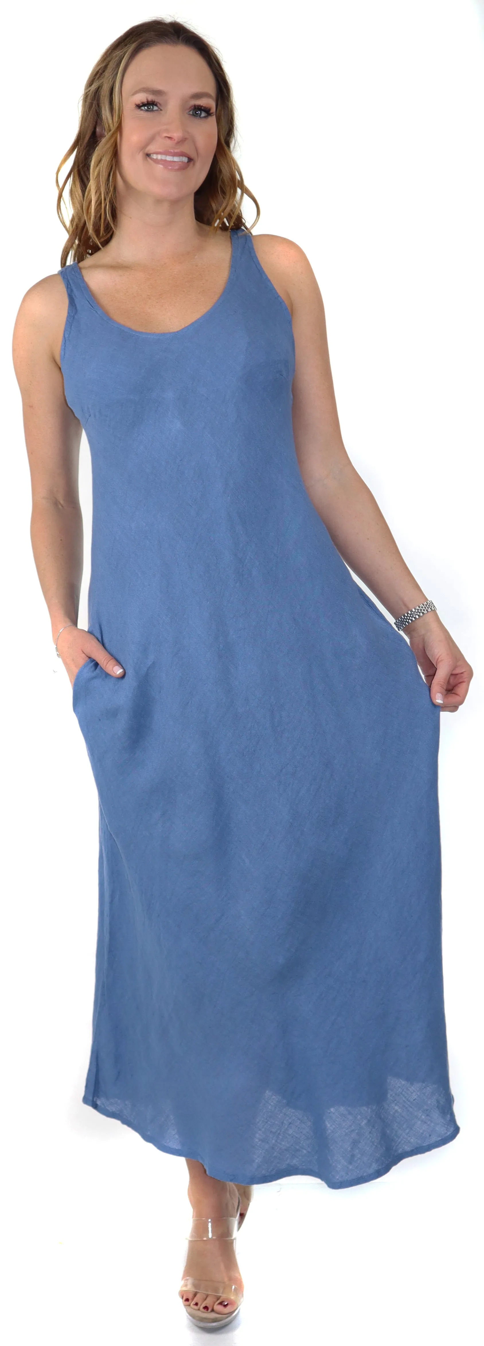 Women's Biased Long Maxi Dress, Perfect Fit Every Time, Made in Italy, 100% linen