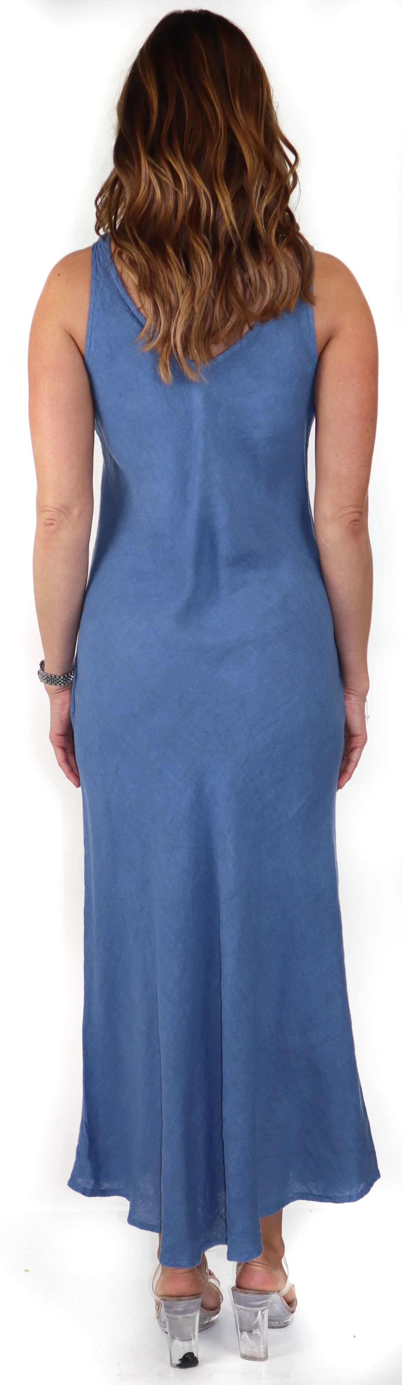 Women's Biased Long Maxi Dress, Perfect Fit Every Time, Made in Italy, 100% linen