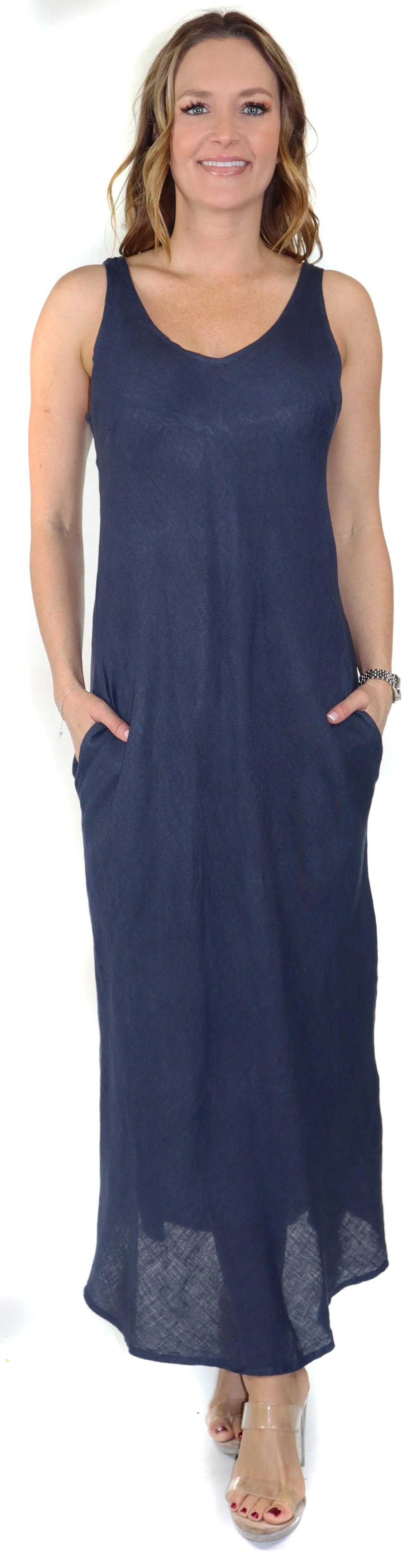 Women's Biased Long Maxi Dress, Perfect Fit Every Time, Made in Italy, 100% linen