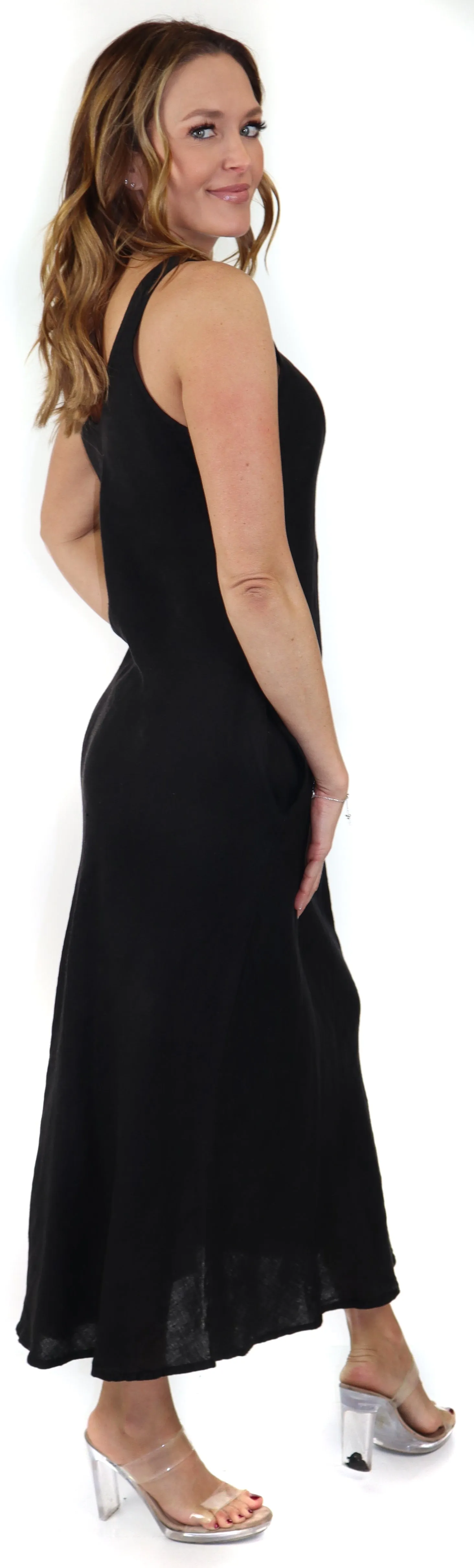 Women's Biased Long Maxi Dress, Perfect Fit Every Time, Made in Italy, 100% linen